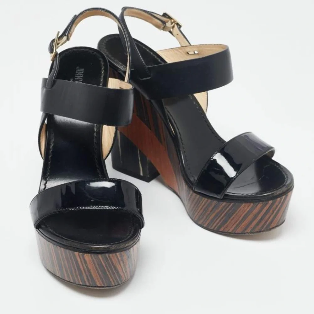 Jimmy Choo Notion Leather and Wood Wedge Sandals Size 36.5